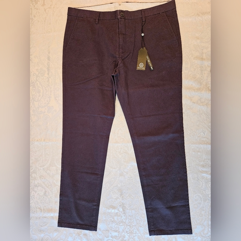 Classic Men's Cotton Dark Grey / Brown Chino Pants, Size 42, Snover, NWT